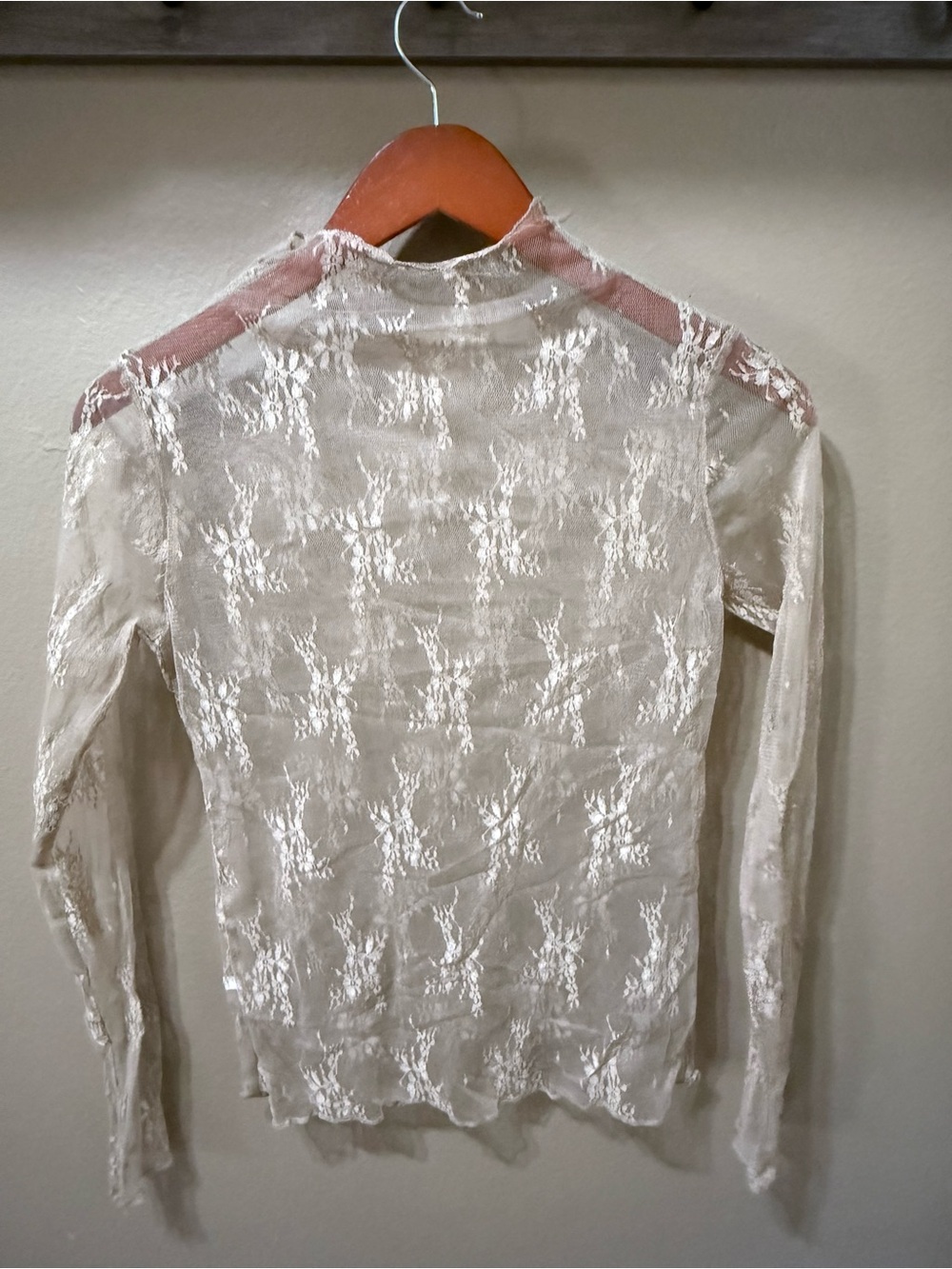 Set of 2 Vintage-Style Floral Lace Mesh Long-Sleeve Tops in Cream and Grey - Picture 2 of 6